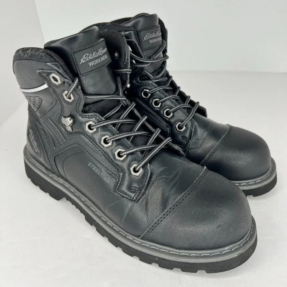 Eddie Bauer Mens Bellingham Black Steel Toe Lace Up Ankle Size 9.5 M Work Boots